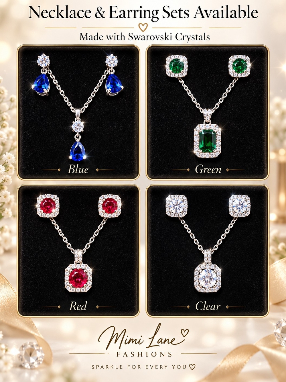 Necklace & Stud Earrings Made With Swarovski Crystals